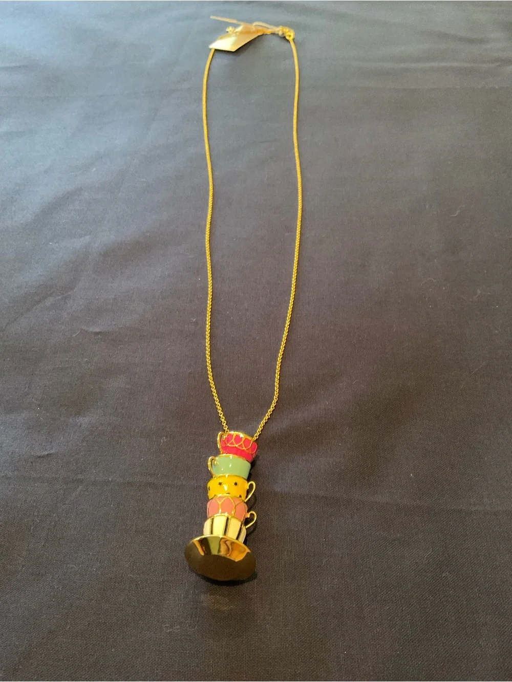 kate spade Gold-Tone Stacked Teacup Necklace in Pink, Green & Yellow